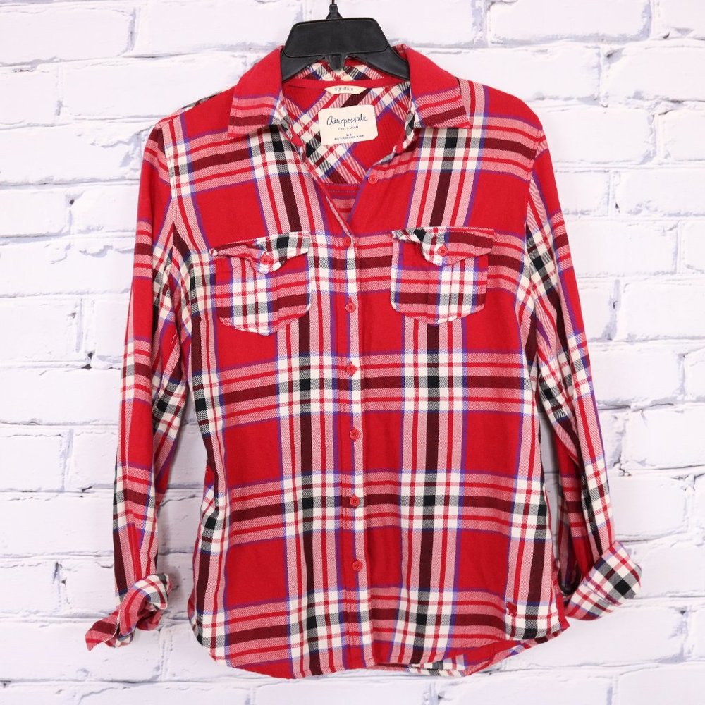 2/$20 Aeropostale 100% cotton red plaid shirt b5